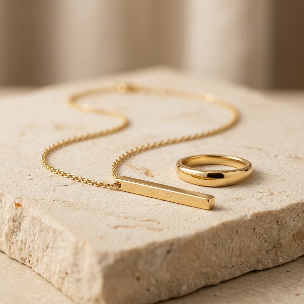 Exquisite 22k gold jewellery set on a refined neutral background.
